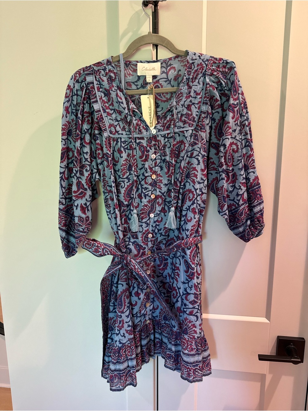 Cleobella Blue Paisley Button-Front Cotton Dress
